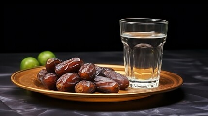 glass of water with dates Ramadan background