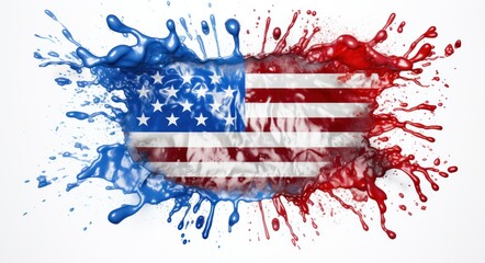 Patriotic American Flag Splash in AI-Generated White Background