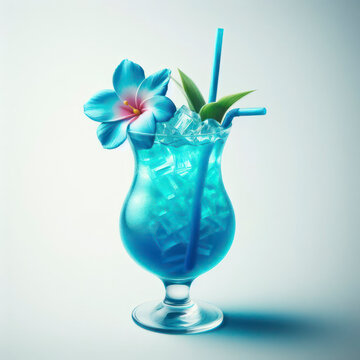 Photo of a Blue Hawaiian cocktail Isolated on white solid background. ai generative