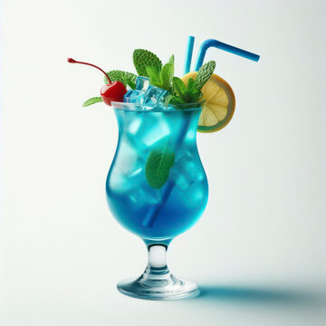 Photo of a Blue Hawaiian cocktail Isolated on white solid background. ai generative