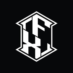 FX Logo monogram hexagon shield shape up and down with sharp corner isolated style design