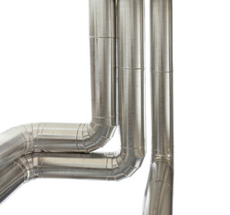 Metal pipes isolated on a white background, distribution duct pipelines, banner with copy space,...