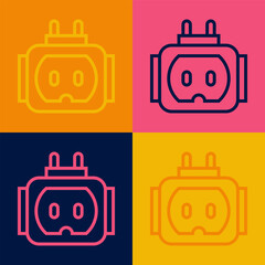 Fototapeta premium Pop art line Tee plug electric with clipping path icon isolated on color background. Vector