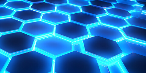 Obraz na płótnie Canvas 3d Rendered Hexagon Pattern With A Futuristic Blue Glowing Surface Background