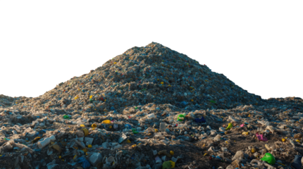 Pile of garbage. Isolated transparent background. PNG file. Premium pen tool cutout. Mountains of Neglect: A Vast Heap of Trash Stands as a Silent Monument to Environmental Disregard.