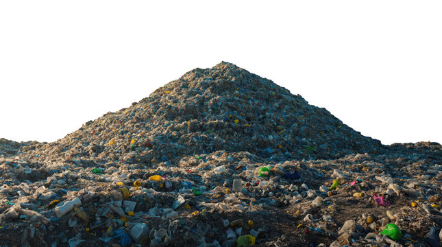 Pile of garbage. Isolated transparent background. PNG file. Premium pen tool cutout. Mountains of Neglect: A Vast Heap of Trash Stands as a Silent Monument to Environmental Disregard.