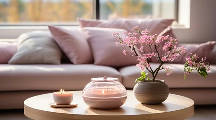 Foto op Plexiglas Elegant living room interior with pink flowers © duyina1990