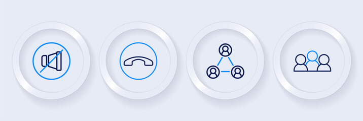 Set line Meeting, Telephone handset and Mute microphone icon. Vector