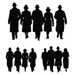 Mafia silhouette vector, Detective silhouette vector isolated on white background