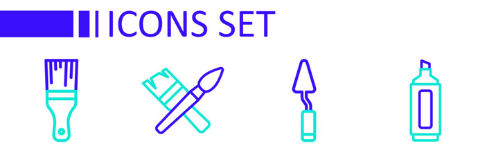 Set line Marker pen, Palette knife, Paint brush and icon. Vector