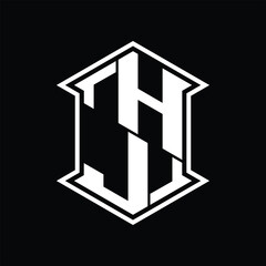 HJ Logo monogram hexagon shield shape up and down with sharp corner isolated style design