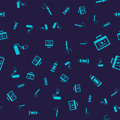 Set Paint roller brush, Computer with design program, and Tube paint palette on seamless pattern. Vector