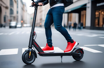 person riding scooter. 