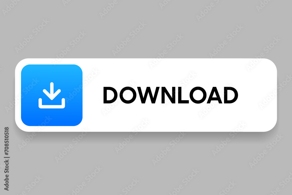 Aufkleber 3D download button icon. Upload icon. Down arrow bottom side symbol. Click here button. Save cloud icon push button for UI UX, website, mobile application.