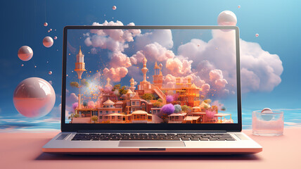 Computer set in the future world creativity Just one computer can do everything in the world.