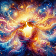 Twin flame couple. Soulmates. The concept of magical, esoteric, tantric, spiritual love. Connection between souls. Illustration for websites and much more. Created using generative ai tools.
