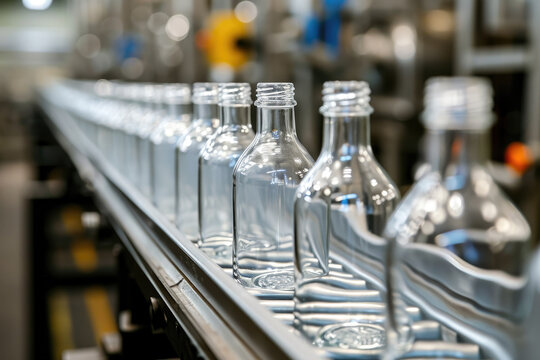 Close up of Conveyor belt for filling processing in production line of industry manufacture, factory roller system for transfers products, automatic process of industry.