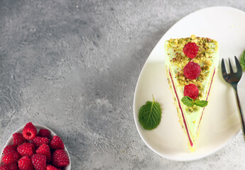 cake with raspberries and pistachios dessert holiday