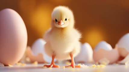 small yellow chicken in a shell, easter concept