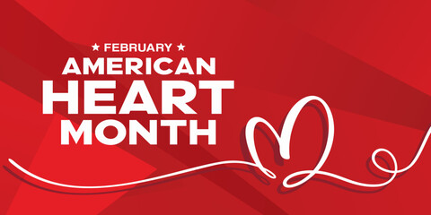 American heart month, vector, poster, theme, banner, 
social media post, logo, concept design template 
for February heart month with red abstract background, heart outline clipart, heart sketch - obrazy, fototapety, plakaty