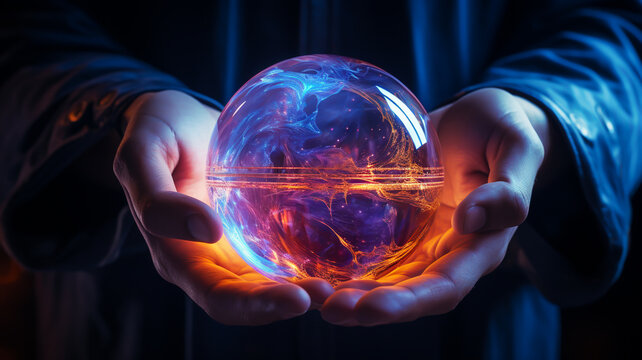 Glowing round object in hand creativity global environmental innovation