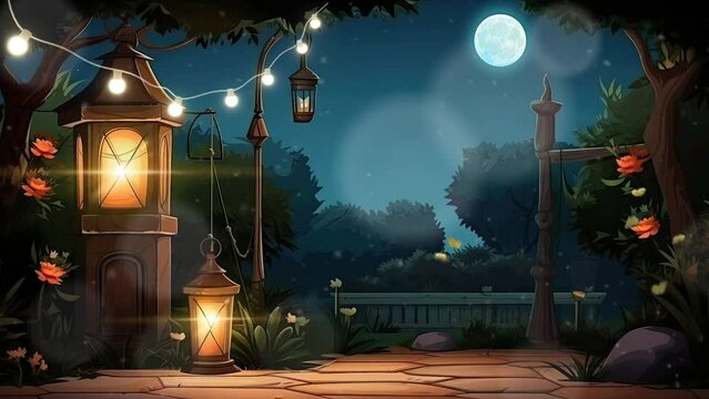 animated decoration ramadan night with lantern bakcground.  cartoon style. seamless looping time-lapse virtual 4k video animation 
