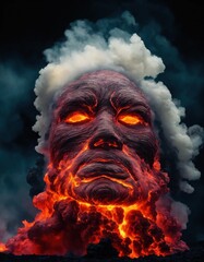 Un visage humain dans de la lave en éruption avec de la fumée - generative AI