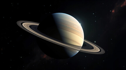 Planet saturn in solar system, isolated with black background