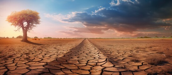 Climate change and drought impact the drying effects of extreme weather and summer heat waves. - obrazy, fototapety, plakaty