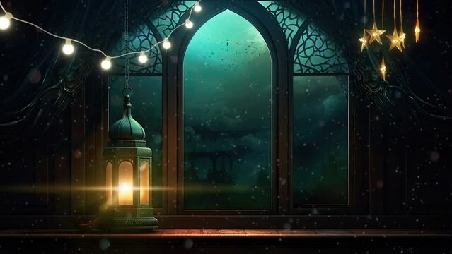ramadan night with lantern decoration. seamless looping time-lapse virtual 4k video animation background.