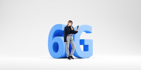 Woman with phone and 6G