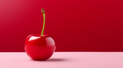Obraz premium Minimalistic Red Cherry on Pink and Red Solid Background