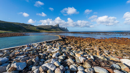 Panoramic view of the seascape from Bordjiesrif Picnic Site, Cape Point National Park, South Africa, 