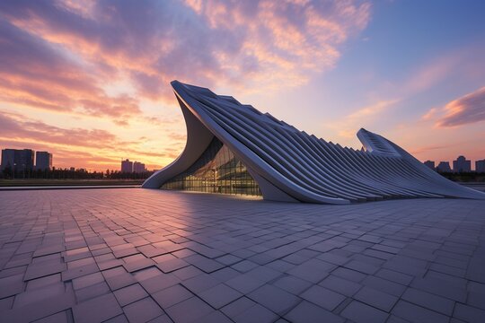 Futuristic architecture of a modern concert hall building