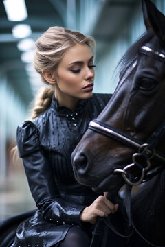 artificial intelligence femal rider with horse