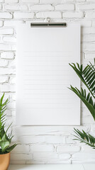 Wall-mounted blank checklist, copy or empty space for text, spacious office background, green leaves phone wallpaper, aesthetic background for Instagram stories