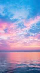 Pastel or pink sky at sunset, soft clouds, reslection in the sea water, phone wallpaper, aesthetic background for Instagram stories and reels 