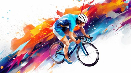 Watercolor splash paint illustration of racing cyclists sports in action