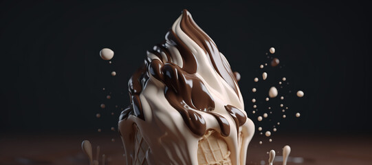 splash of vanilla chocolate cone ice cream 19 - obrazy, fototapety, plakaty