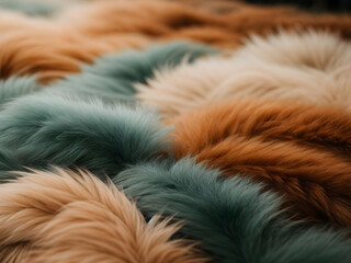 Background artificial wool, red, green Colorful furry plushie texture - obrazy, fototapety, plakaty