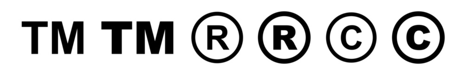 Register R, trademark tm and copyright c mark vector symbol in round circle. - obrazy, fototapety, plakaty