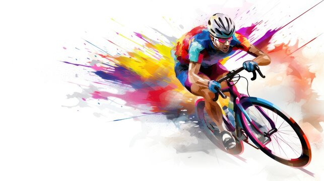Watercolor splash paint illustration of racing cyclists sports in action