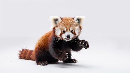 Red panda stands up and is surprised