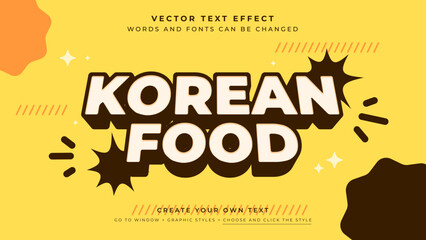 Vector Editable 3D yellow text effect. Korean food promotion discount graphic style on abstract yellow background	