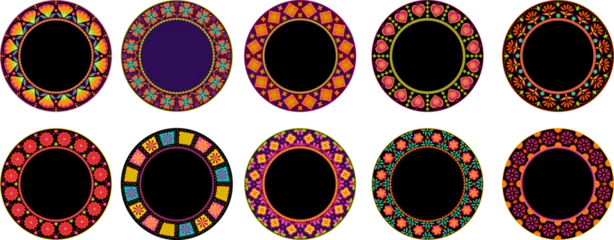 Fotobehang Set of decorative round mandalas in traditional mexican style with copy space. Day of the dead theme vector © Kristina Yu