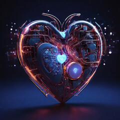 A pulsating digital heart, representing the interconnectedness of technology and humanity, with intricate circuitry and glowing lights