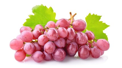 Fototapeta premium Ripe red grape. Pink bunch with leaves isolated on white. With clipping path. Full depth of field.