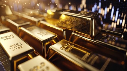Rising gold prices concept. Investment in precious metals in the stock market - obrazy, fototapety, plakaty
