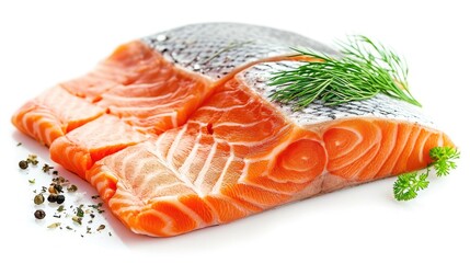 salmon, trout, steak, slice of fresh raw fish, isolated on white background