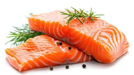salmon, trout, steak, slice of fresh raw fish, isolated on white background